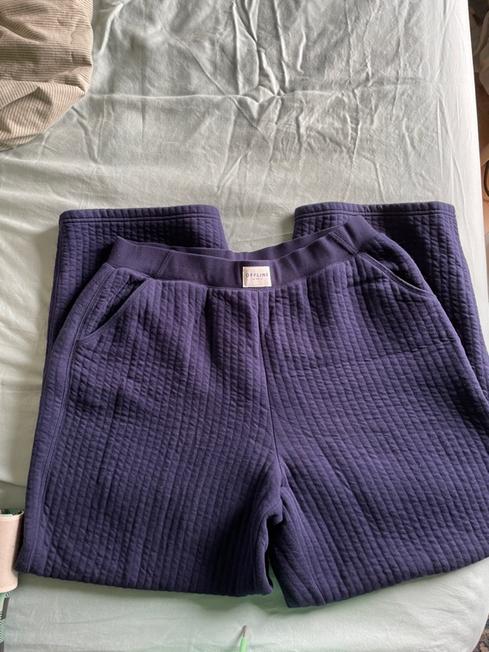 OFFLINE by aerie Coffee Run trousers Deep Navy Quilted Wide-Leg Lounge Pants